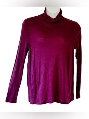Pact Featherweight Slub Relaxed Turtleneck Berry Color Organic Cotton Women's XL